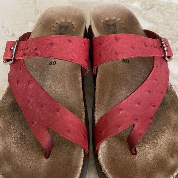 Mephisto Helen Air Relax Ostrich Embossed Red Leather Women’s Sandals - Picture 11 of 16